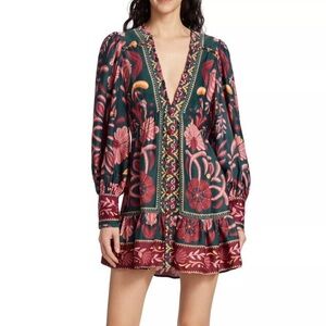FARM Rio Seashell Tapestry Balloon Sleeve Minidress - NWT